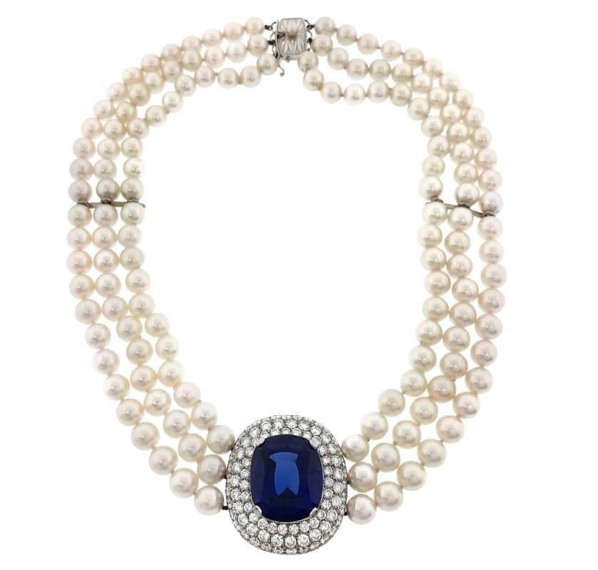 Mikimoto Tanzanite, Diamond & Pearl Choker Necklace in 18k White Gold (1 of 1)
