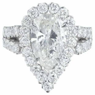 Peter Suchy GIA Certified 2.96 Carat Pear Diamond Halo Platinum Ring: Peter Suchy GIA Certified 2.96 Carat Pear Diamond Halo Platinum Ring