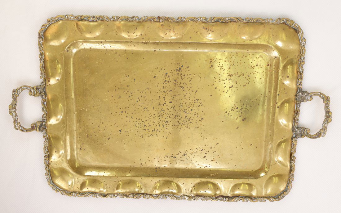 Very Large Gilt Silver Plate Tableware / Barware Serving Tray: The gilt silver plate catches the light, creating a radiant display that will catch anyone's eye. This is not merely a tray; it's a conversation piece that brings a dash of opulence to any setting.