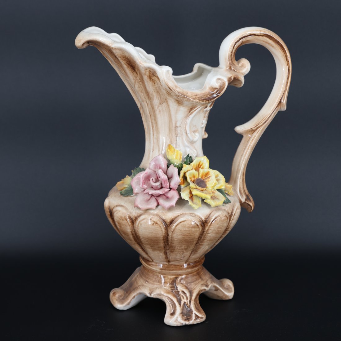 Tall Vintage Pitcher/Vases CAPODIMONTE: This pices made in CAPODIMONTE style is elaborated and handpainted according to the ancient tradition of the place 14 inches (35.5 cm)