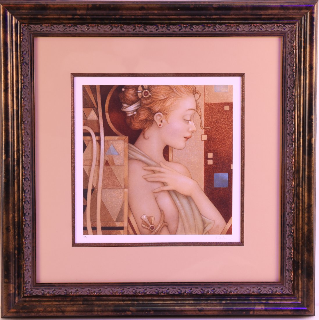 Original 2 Michael Parkes Lithos Reflections, First Embrace: Michael Parkes is a renowned artist known for his imaginative and surrealistic paintings. His work often features dreamlike scenes, mystical creatures, and fantastical elements.22*22 inch