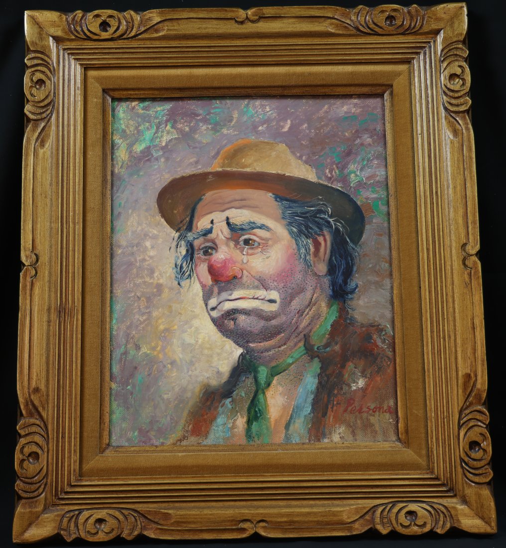 Sad Clown Painting by Persona: Step into the emotional world of vintage art with this captivating "Sad Clown" painting by the renowned artist Persona. This exquisite piece captures the poignant expression of a forlorn clown, expert
