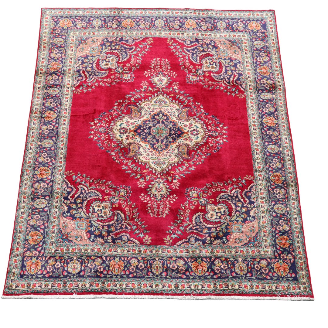 Vintage Persian Tabriz Rug hand made vintage 100% wool - 9.7*12.5 FT: Vintage Persian Tabriz rugs are truly exceptional pieces of craftsmanship. Originating from the city of Tabriz in northwest Iran, these rugs are renowned for their exquisite designs, intricate pattern