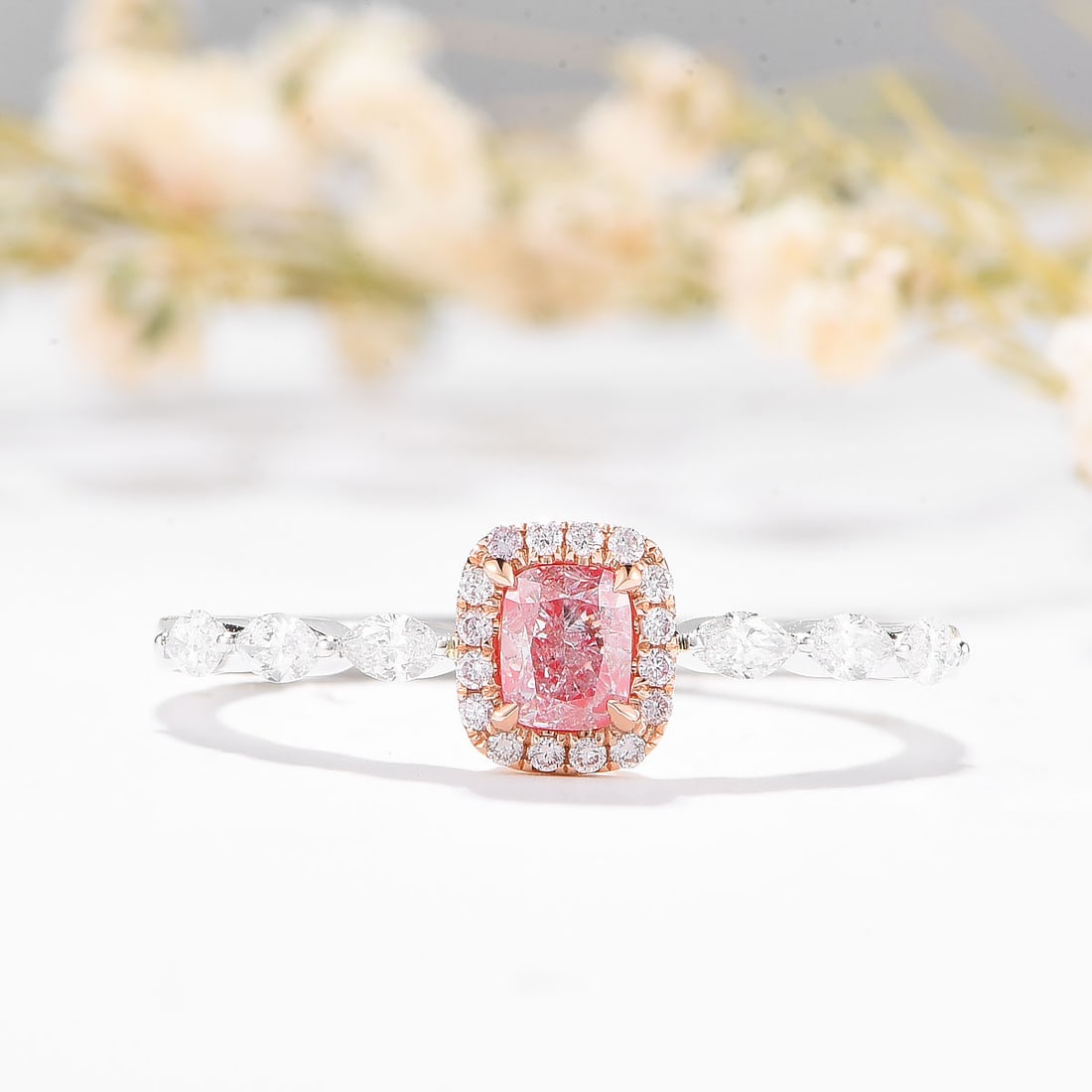 Certified 14K White Gold 0.5 CTW Natural Pink Diamond Ring with Certificate (1 of 3)