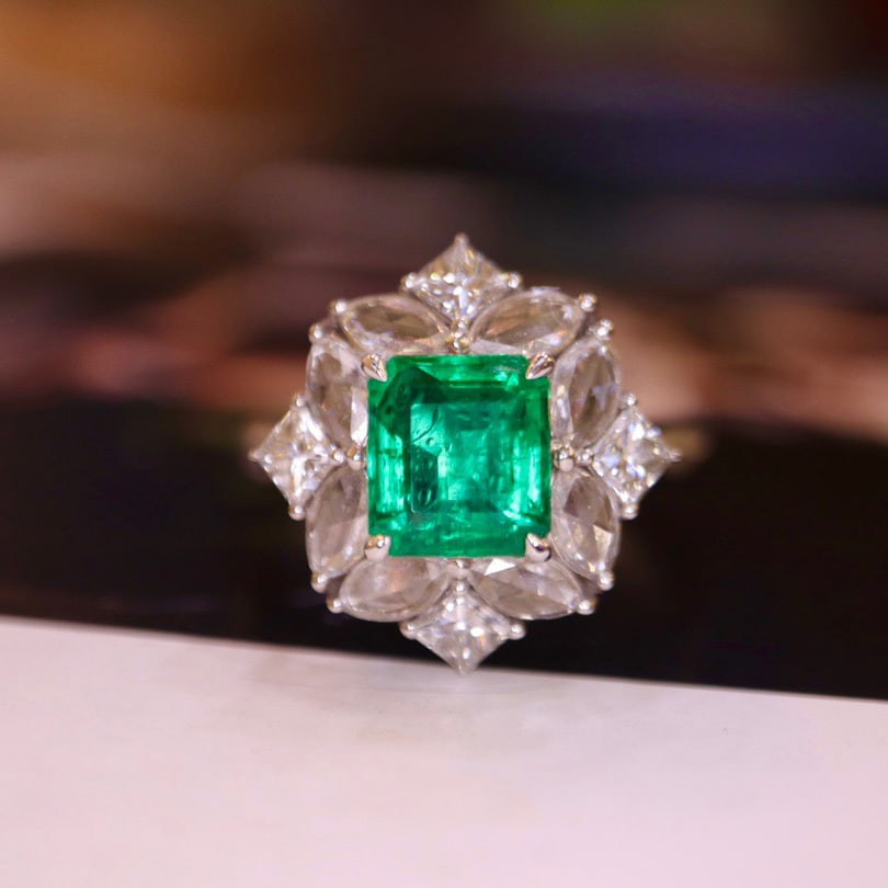 14K White Gold 3.23 CTW Natural Emerald & Diamond Ring with Certificate (1 of 9)
