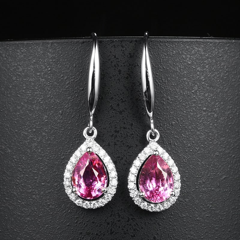 High-End 14K Gold 1.71 CTW Natural Oranglish Pink Padparadscha Sapphire & Diamond Earrings with (1 of 7)