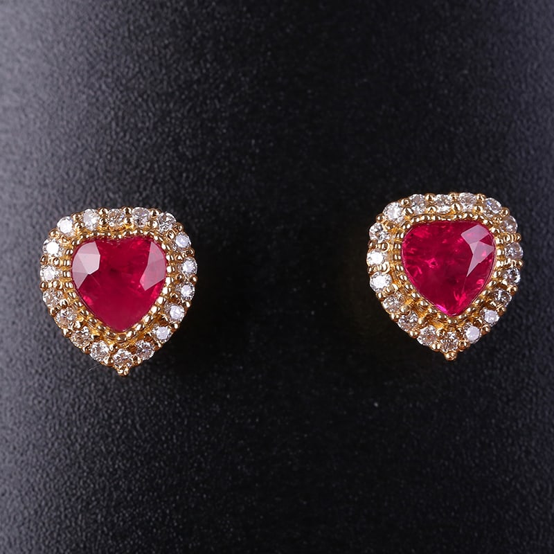 High-End 14K Gold 0.81 CTW Natural Vivid Red Ruby & Diamond Earrings with Certificate (1 of 5)