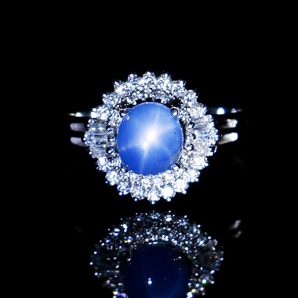 14K White Gold 2.65 CTW Star Sapphire & Diamond Ring (1 of 6)