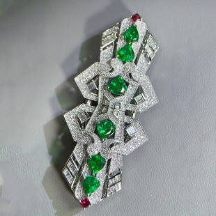 14K GOLD 3.9 CTW VIVID GREEN NATURAL EMERALD & DIAMOND BROOCH: Ref:708049Gold Content:14K GoldMain Gemstone:EmeraldNumber of stones:6Shape:PearCarat Weight:2.6ct Color:Vivid GreenTreatment:NaturalCut Grade:GAdjacent Gemstone 2 : DiamondShape:MultiplyCarat