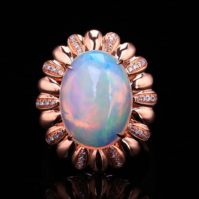 CERTIFIED 14K GOLD 5.77 CTW NATURAL OPAL & DIAMOND RING (1 of 7)