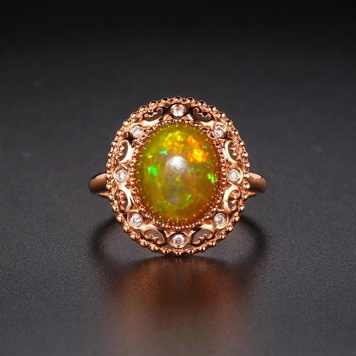 CERTIFIED 14K GOLD 3.05 CTW NATURAL OPAL & DIAMOND RING (1 of 6)