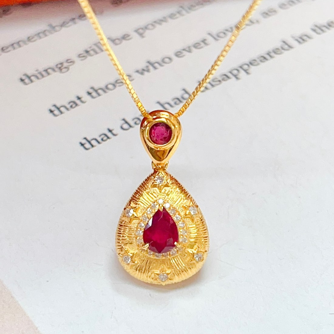 CERTIFIED 14K  GOLD 0.58 CT VIVID RED NATURAL RUBY & DIAMOND PENDANT (1 of 4)