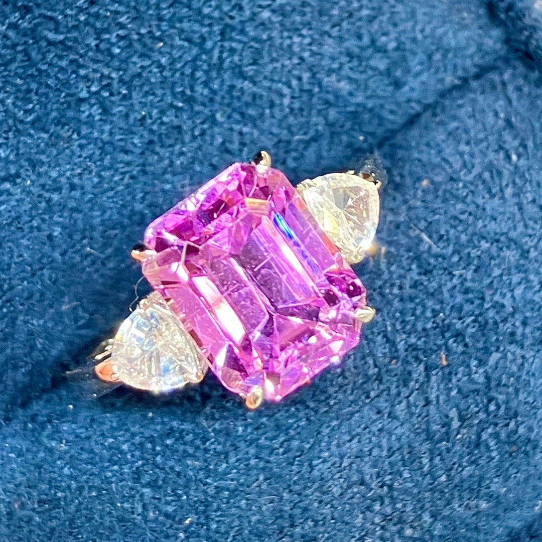 CERTIFIED 14K  GOLD 5.75 CTW NATURAL KUNZITE & SAPPHIRE RING (1 of 8)