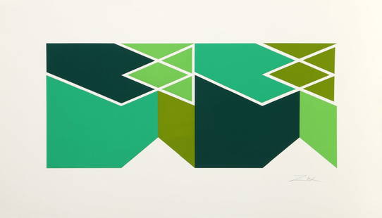 LARRY ZOX   GREEN COMPOSITION I, 1980: Larry Zox Green Composition I, 1980 Materials: Silkscreen Size: 21 * 36 in | 53.3 * 91.4 cm Rarity: Limited edition Medium: Print Signature: Hand-signed by artist Frame:Not included