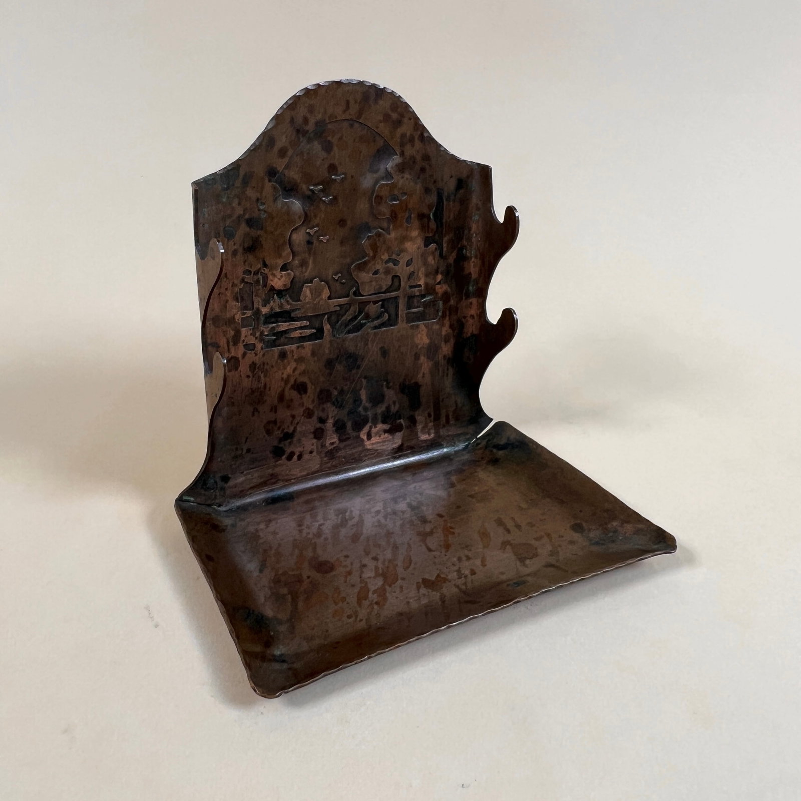 Early Craftsman Studios Pen Holder: Acid etched with original patina. Unsigned. Excellent condition. 4 1/2" x 4 1/2". This item will ship from our Michigan location.