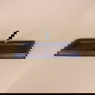 Dirk Van Erp Copper Desk Tray: Dirk van Erp arts and crafts hammered copper fountain pen desk tray with applied monogram. Impressed open-box windmill mark. San Francisco, CA. Circa 1920's. 12.5" x 5.5". This lot ships from our