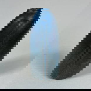 Van Briggle 1920 Art Pottery Vase: Exceptional glaze on this reverse tapered vase by Van Briggle. 6" tall x 2 1/2" wide. Signed, and dated. C1920. This item will ship from our Michigan location.