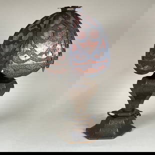 Arts & Crafts Hammered Copper and Mica Lamp: Excellent original patina and mica. c1910. 17" tall by 9" shade. This item will ship from our Michigan location.