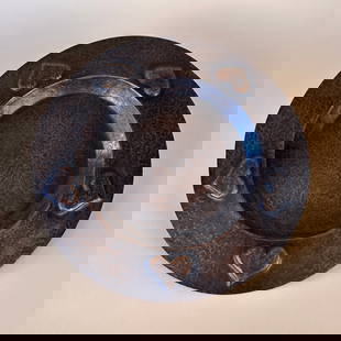 Stickley Brothers Arts Crafts Copper Charger: Stickley Brothers copper charger, Grand Rapids circa 1908. Unsigned attribution to Stickley Bros. hammered copper charger with raised heart motif around the perimeter. Fine new brown patina. Measures