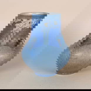 Newcomb College 1917 Sadie Irvine Vase: Newcomb College by Sadie Irvine Vase, New Orleans dated 1917. An unusual four handled vase deeply carved with daffodils on each side. Thrown by Joseph Meyer, fully marked on base. Excellent