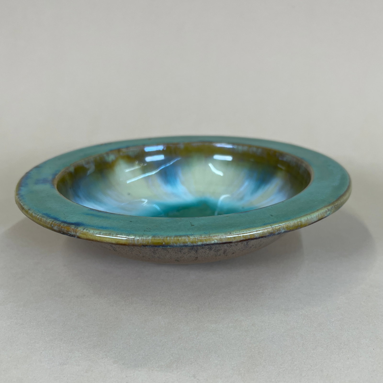 Fulper Art Pottery Low Bowl: Early rectangular mark, no damage or repairs. 8" x 2". This item will ship from our Michigan location.