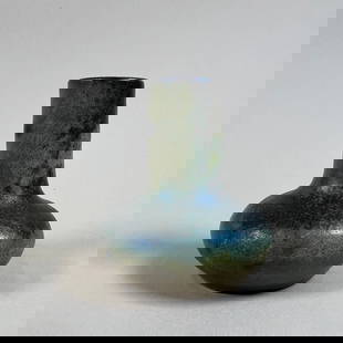 W. J. Walley Art Pottery Vase: Bottle neck form, exceptional glaze. Glazed over signature. No damage or repairs. 3" x 2 1/2". This item will ship from our Michigan location.