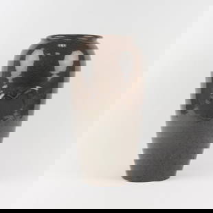 Eva Geneco, Saturday Evening Girls Vase: Eva Geneco for Saturday Evening Girls, Paul Revere Pottery large arts and crafts tapered vase. Speckled brown and gray drip glaze. Marked under base "S.E.G. 7-20 EG.". Boston, MA. Circa 1920. 10.5" x