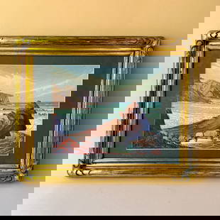 Howard Arden Edwards (1884-1953) "Portuguese Bay" Painting: Howard Arden Edwards (1884 - 1953) "Portuguese Bay" gouache painting, Los Angeles CA dated 1940. A beautiful image of the Southern California bay, finished in tones of brown, red, blue, purple &