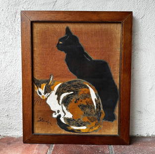 Theophile Alexandre Steinlen Deux Chats Art Nouveau Poster: Theophile Alexandre Steinlen "Deux Chats" poster, France circa 1895. Steinlen, one of the masters of French Art Nouveau poster art created dozens of images using cats, this image was used on a