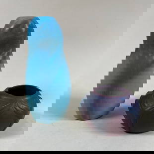 Van Briggle Art Pottery Group: 2 Pieces of signed Van Briggle art pottery. Both C1920-1925. Tallest; 6 1/2" x 3". No damage or repairs. This item will ship from our Michigan location.