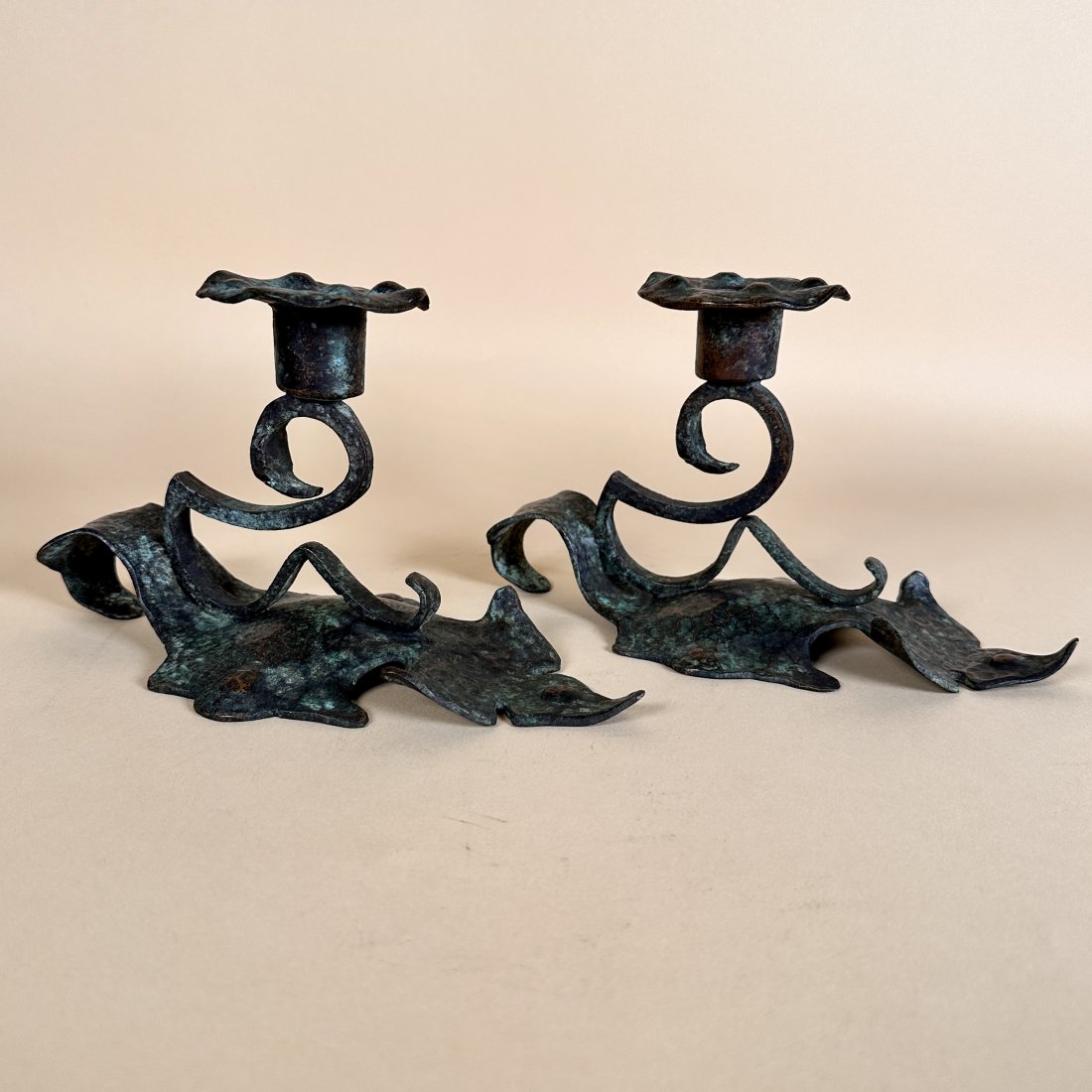 Arts and Crafts Bronze Gothic Candlesticks (1 of 4)