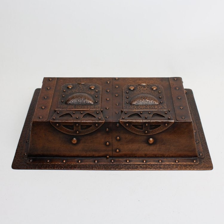 Monumental Arts & Crafts Hammered Copper Double inkwell (1 of 10)