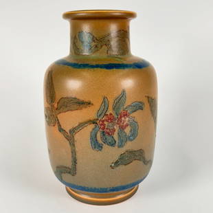 Rookwood Decorated Vase 1925 Klinger: Signed on base with Rookwood mark, dated 1925, and artist cipher for Charles Klinger. Measures 9 1/2"x 6" This lot will ship from our Michigan location.