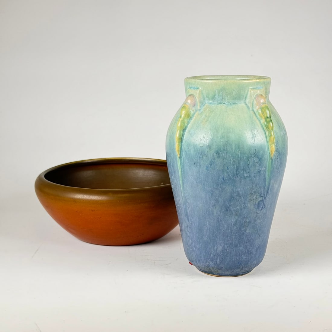 Lot of 2, Roseville Art Pottery Vase & Bowl (1 of 9)