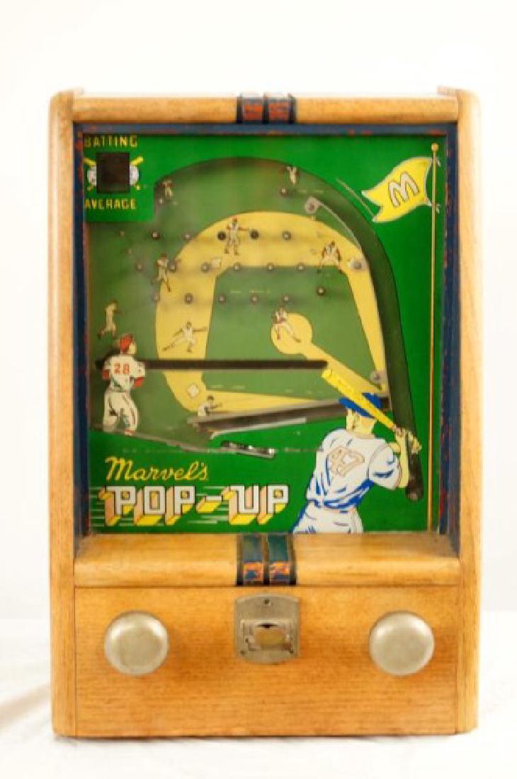 Vintage Marvels POP-UP coin op batting game: includes key, original paint original condition with key 19" x 8" 12.75" batting and turns work