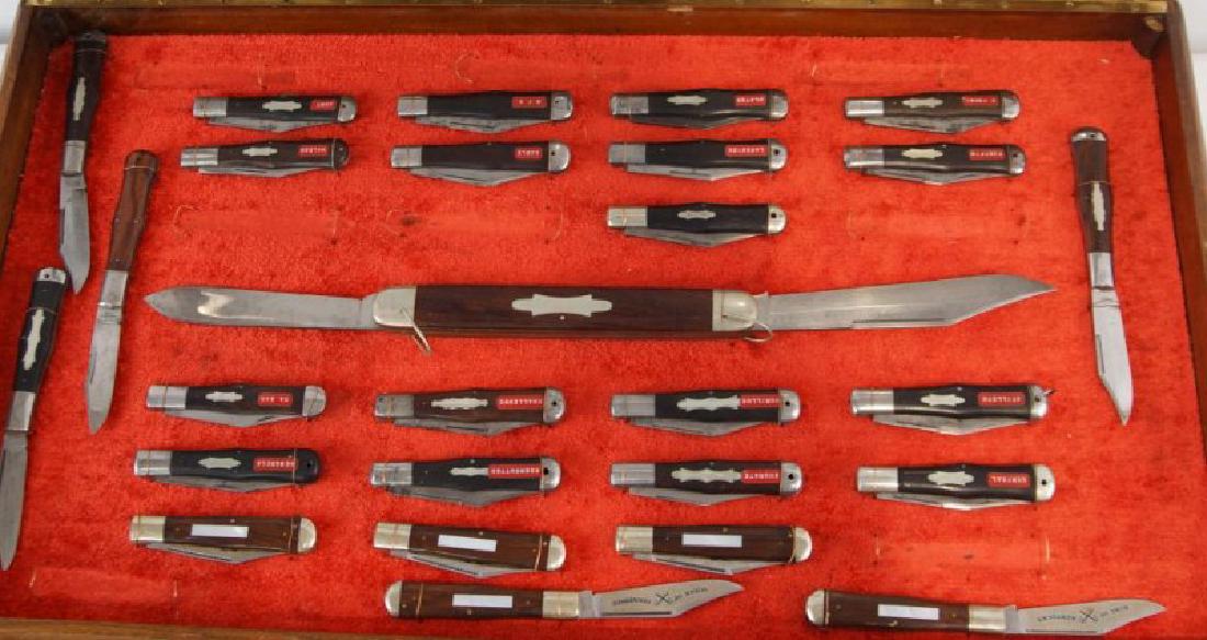 Antique Folding Knives sampler in case S: Antique Folding Knives sampler in case Single & Double Blade folding Hunters Knives some with coke bottle tops including Henckels, Keenkutter, Eagle, NYK, Lakeside, Ulster, Shumate, Camillus etc... 31