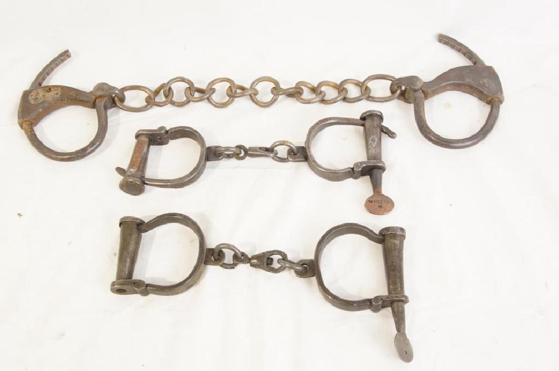 Antique handcuffs & leg irons: 3 pairs