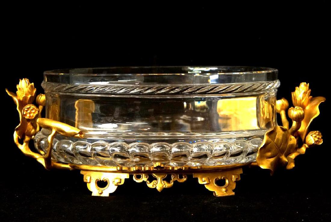 Crystal & gilt bronze Centerpiece bowl & Ashtray: A elegant thick lead crystal and bronze centerpiece bowl measuring 16" x 8" x 6"