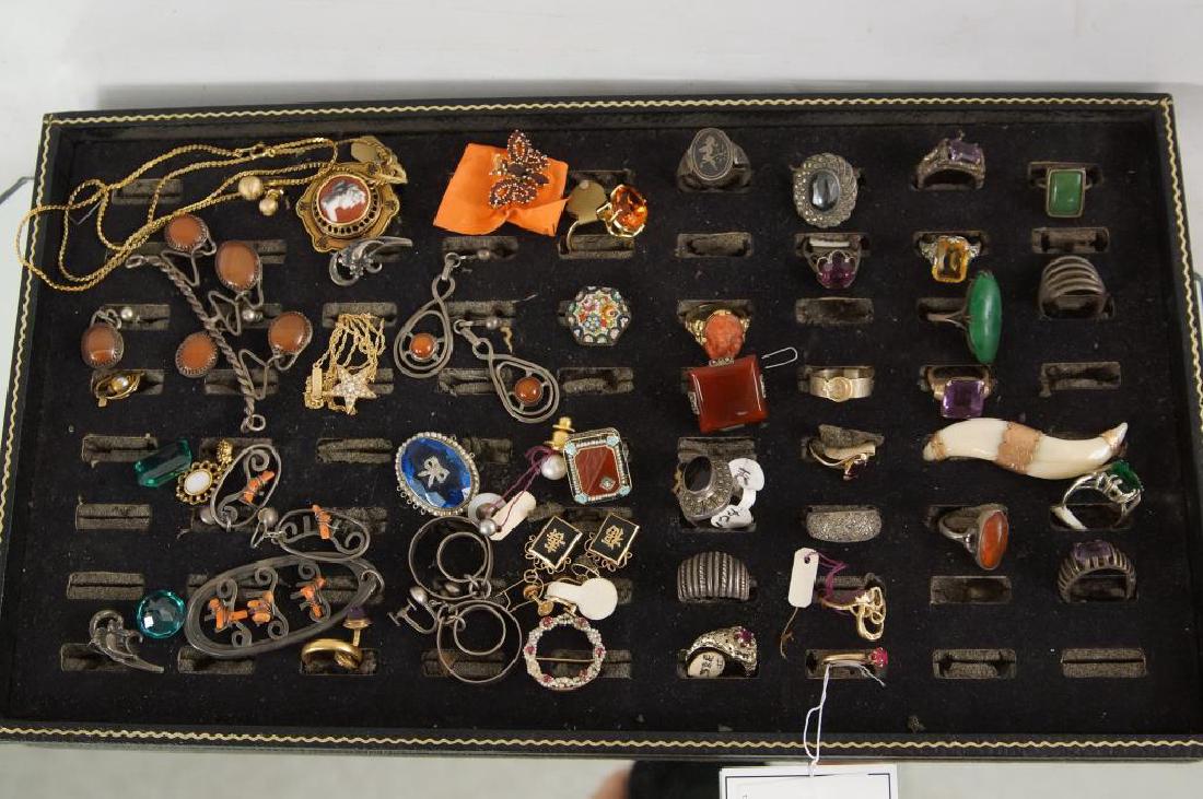 Collection of 50+ pcs. of Vintage Jewelry: Silver, micromosaic, Ruby, marcasite, coral, 10kt, citrine orange ring, cameo, silver bins, earrings, seed pearl & ruby or garnet pin, amethyst ring and more 50 + pieces