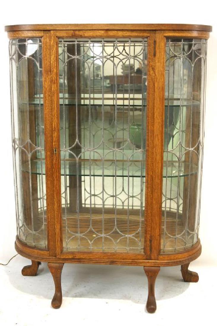 Antique Oak leaded glass china