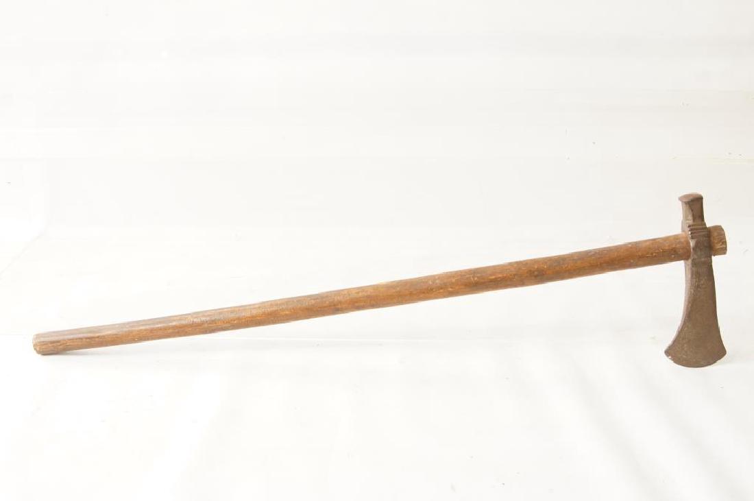 Antique iron head frontier Tomahawk: The wood handle measures 25" and appears to be handmade. Head measures 6.25"x 2.13".