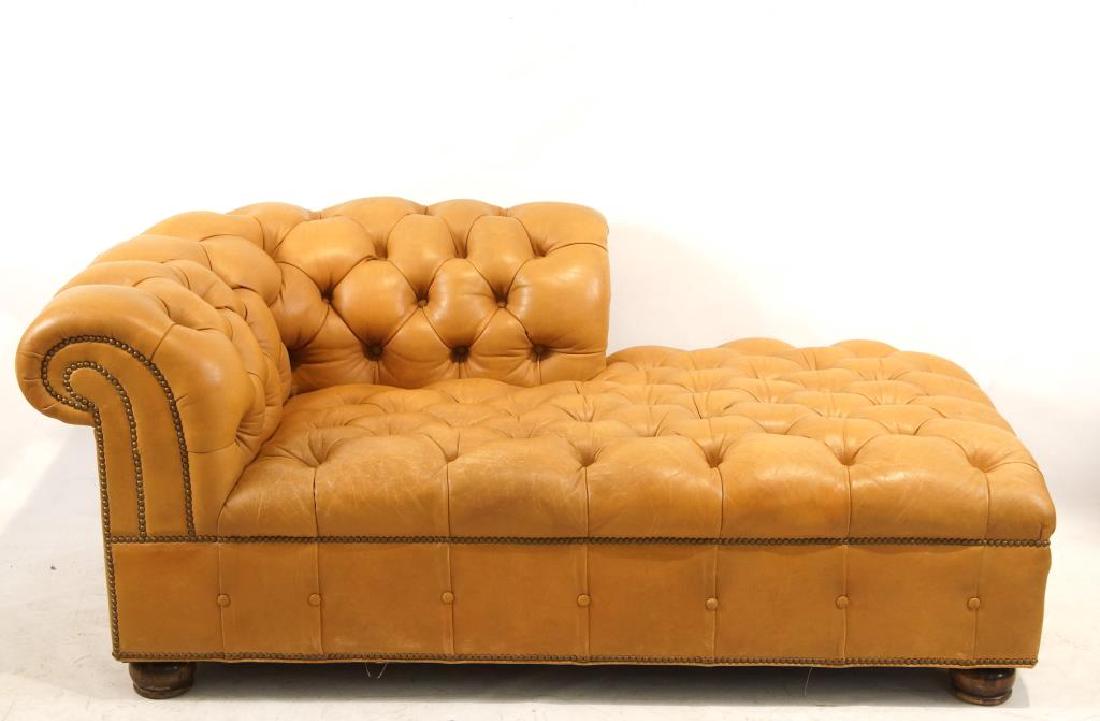 Tufted leather" Chaise Lounge" sofa (1 of 4)