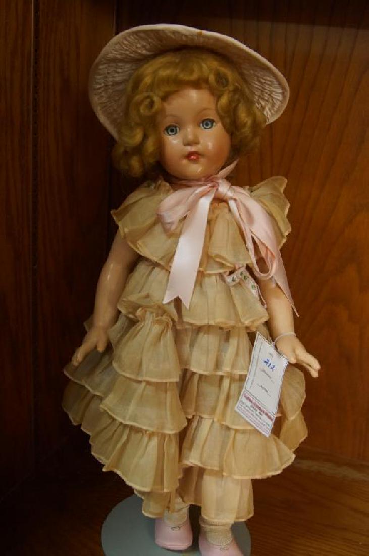 Vintage Effanbee composition doll w/ ruffled dress: 21" spectacular vintage ruffled dress and hat