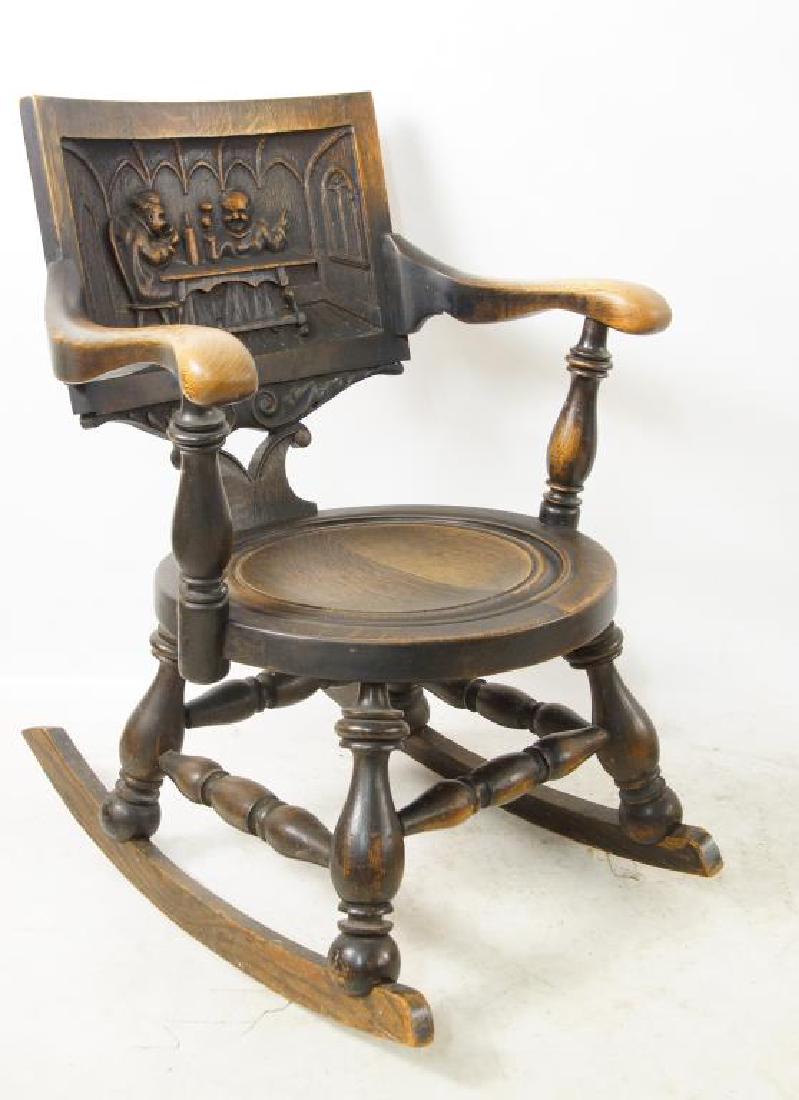 Antique Oak English Pub Tavern Rocking Chair