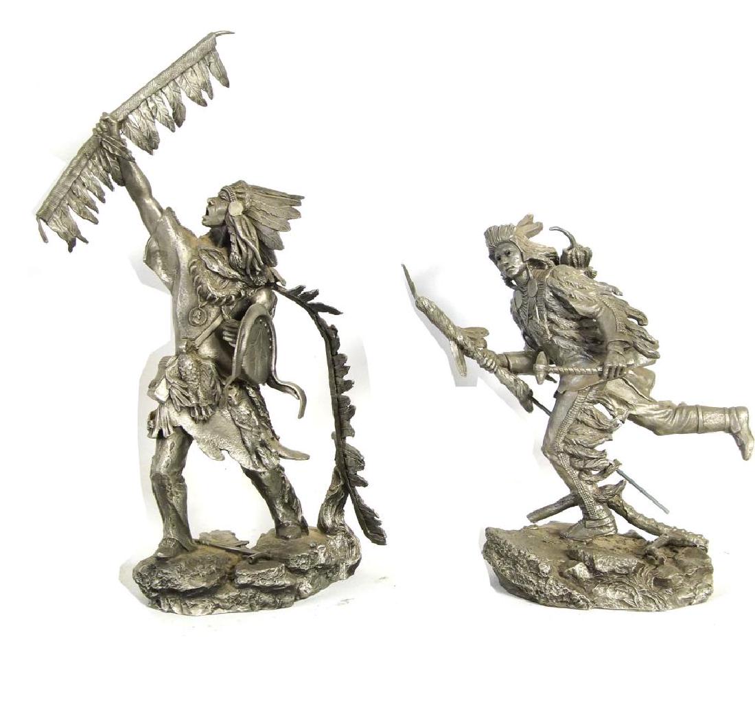 Pair of Jim Ponter Indian Pewter Sculptures Western