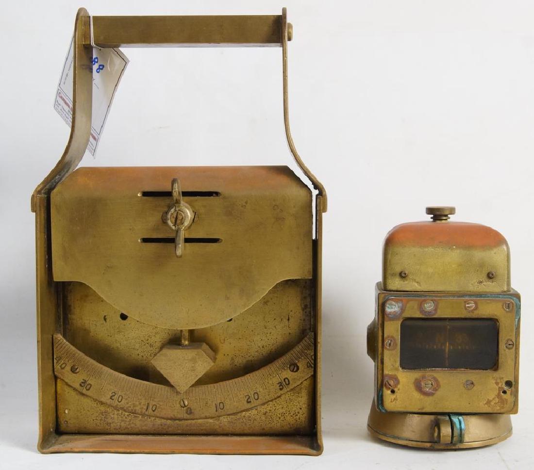 Soviet Antique Brass Diving Clinometer plus: Submarine all brass compass- Soviet Diving Clinometer measures 10.5" x 6.75" x 2.5"