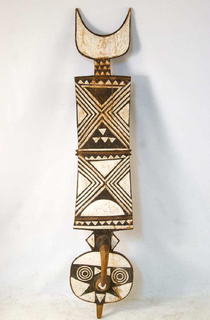 African wood carved & polychrome sculpture: measures approx 83" x 17" x 16" - with custom wood hanging box for easy installation, similar large wood sculptures can be seen at Celebrity homes including former Laker and coach Brian Shaw