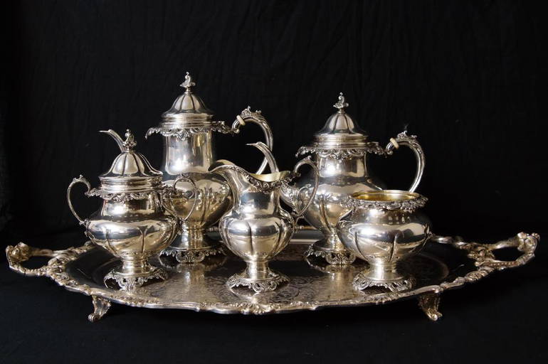 Wallace Grand Baroque Sterling 5 Piece Tea Set