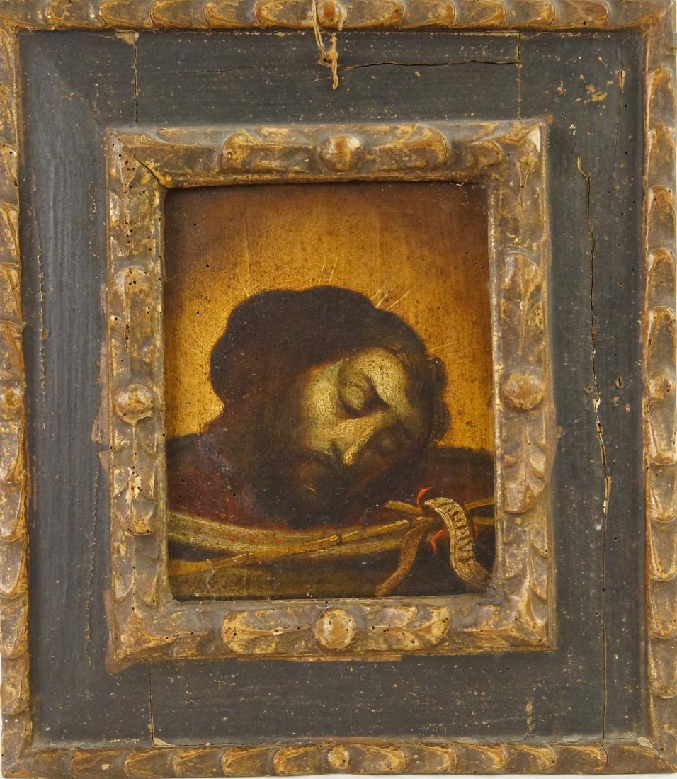 Attributed to Juan de Valdes Leal oil on panel: From the Estate of architectural designer Leslie Taylor Ojai, Ca who purchased her paintings at Sullivan Goss. The Santo is by the hand or of the school of Juan de Valdes Leal (1622 - 1690) who was ac