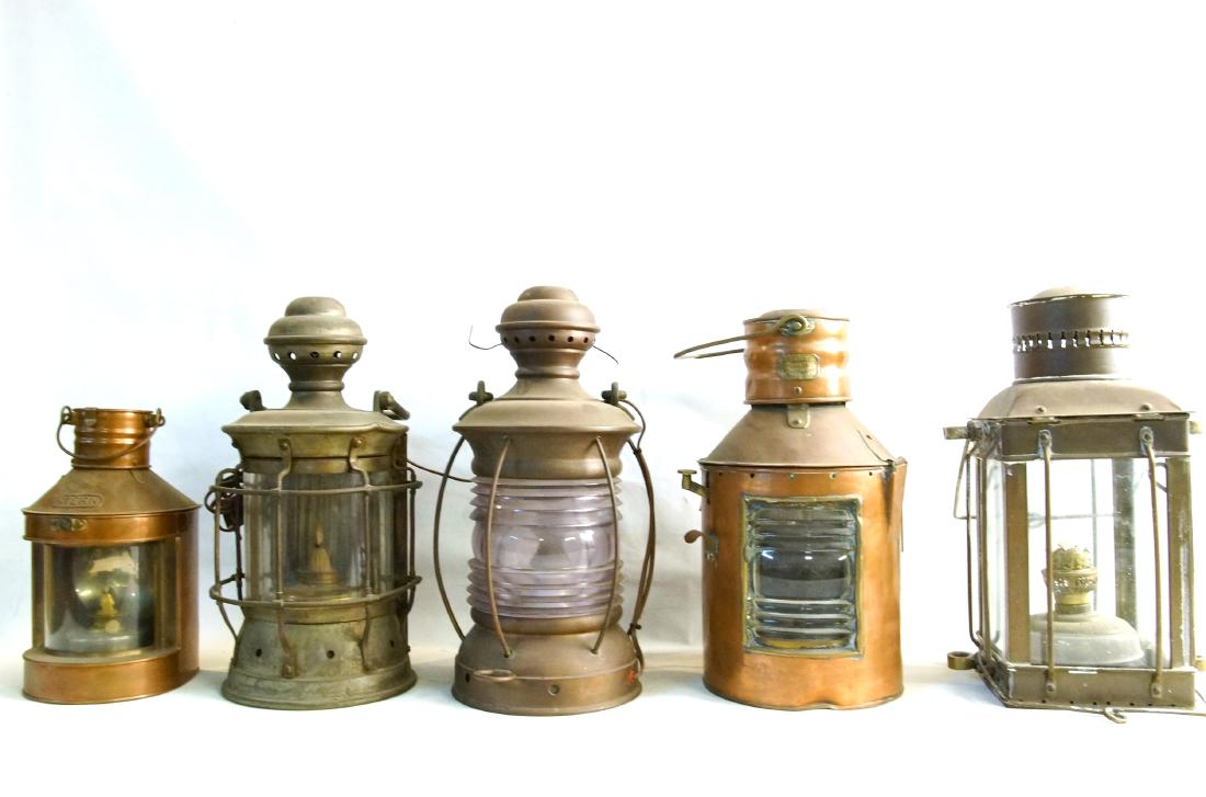 Collection of five antique kerosene lanterns